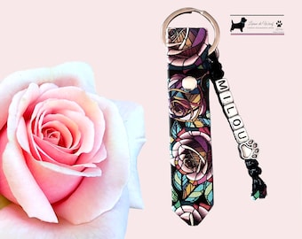 Design Roses Porte-clés personnalisé Biothane | Laisse de Wouf