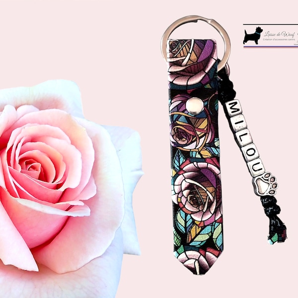 Design Roses Porte-clés personnalisé Biothane | Laisse de Wouf