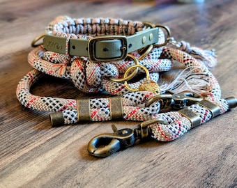 Dog Collar + Leash Set | Biothane® Paracord | Beige Tartan 2cm wide | Woof Leash
