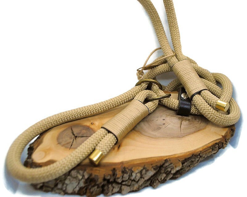 Laisse Lasso Beige Paracorde 10mm Stop en Cuir - Laissedewouf