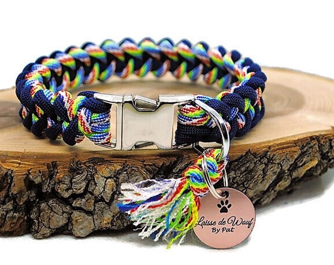 Shark dog collar Navy blue / Rainbow - width 2cm - Matching 3 point leash | Woof leash