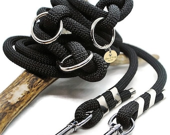 Woof leash | Black 3-point leash in 10mm paracord