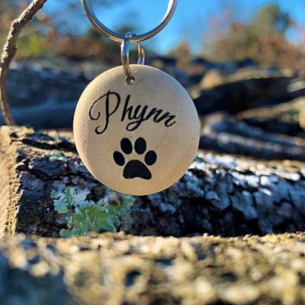 Médaille d'identification chien en Bois verni | motif patte