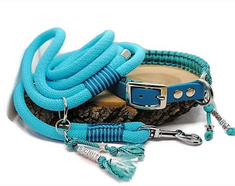 Biothane / paracord Dog collar | Snake Turquoise width 2cm | Wouf leash