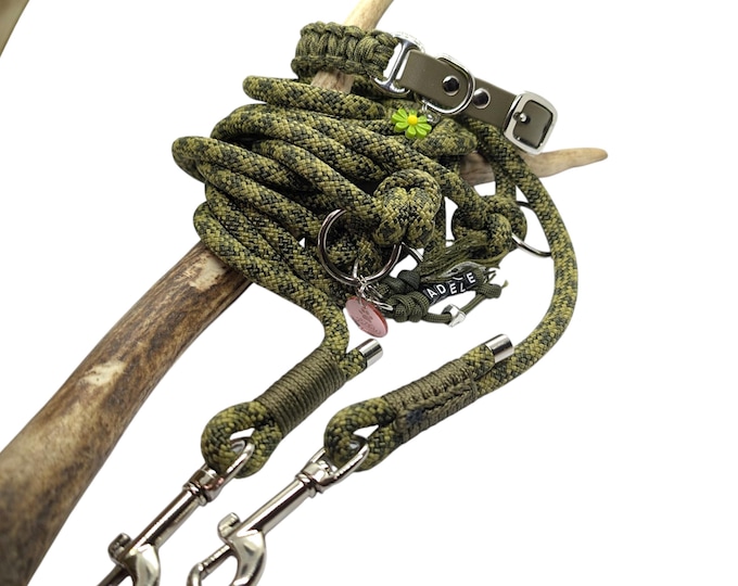 Woof Leash | RANGER 3-point leash in khaki camouflage made from 8mm paracord