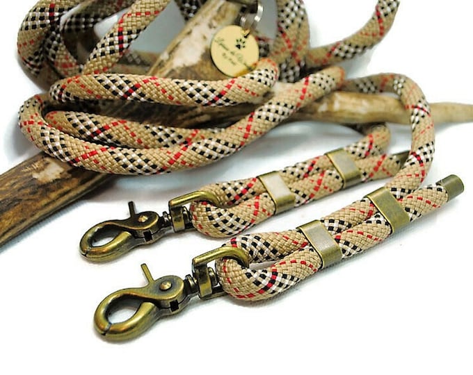 Woof leash | 3-point leash Tartan Beige collection in 10mm paracord