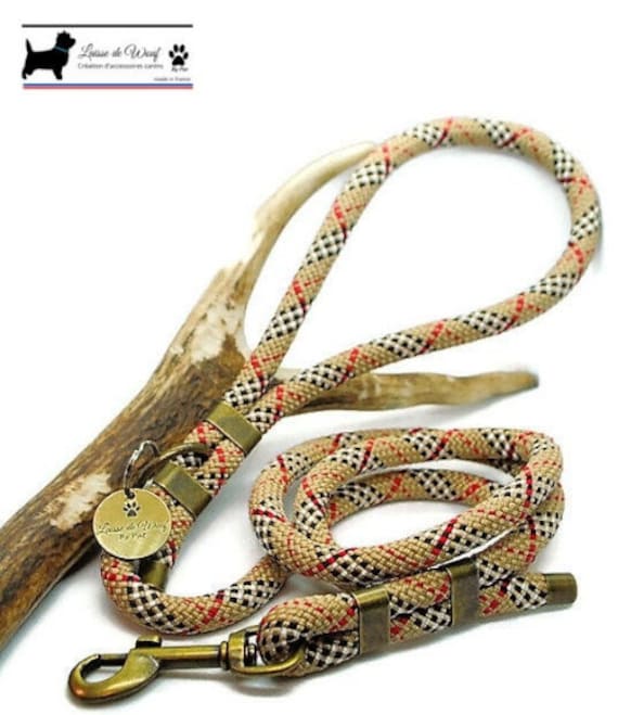 Beige Tartan wouf leash leaves for dog paracord 10mm
