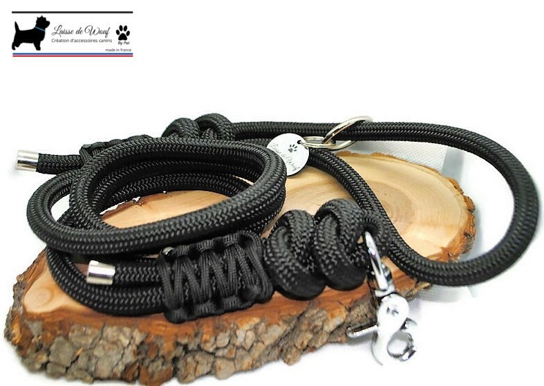 Laisse de Wouf | Laisse Noir Baroudeur en Paracorde 10mm
