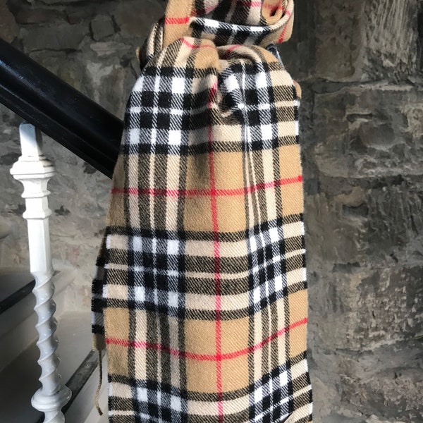 Écharpe en laine, écharpe en laine d'agneau, carreaux tartan, fabriquée en Écosse, écharpe d'automne unisexe, élégante, à la mode, chaude, 100 % laine d'agneau