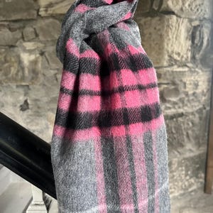Wool Scarf Lambswool Merino Scarf, Tartan Check, Super Soft, Made in UK , Pink Check Tartan, Fashionable,Warm Autumn Scarf, Wool,Winter