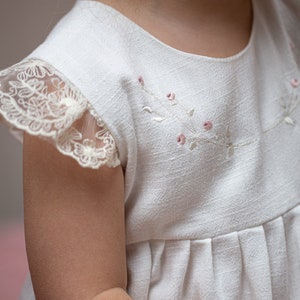 Christening baby girl dress, Baby lace dress, Baby Baptism Dress, Christening dress, Lace baptism dress, Linen Christening Dress with Roses