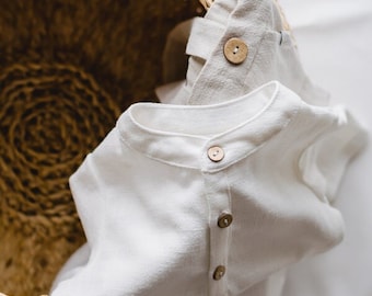 Camisa con cuello alto para niño, Camisa de bautizo para niño, Camisa elegante para niño, Ropa de lino para niños