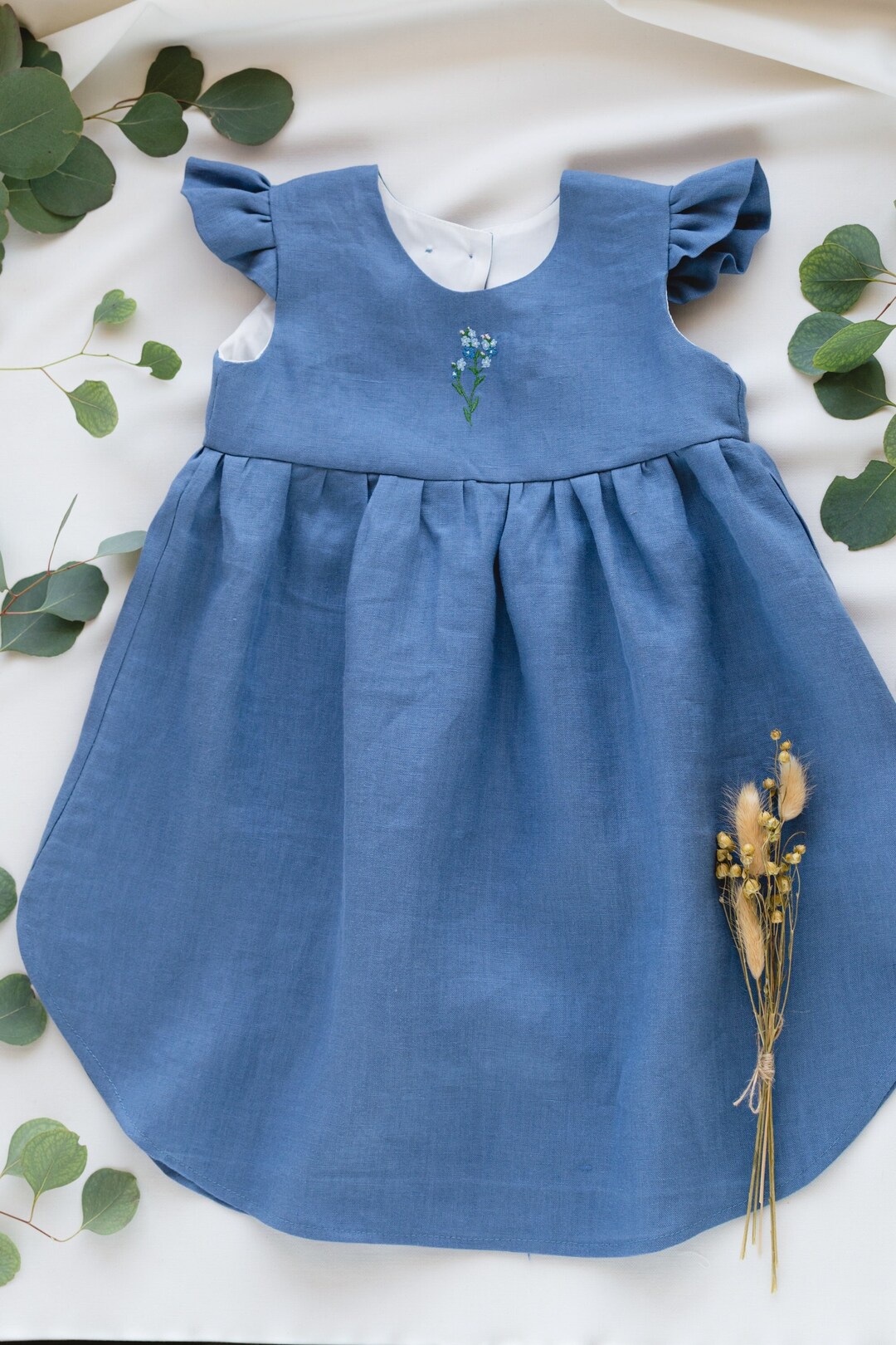 Blue Exclusive Linen Dress Linen Baby Dress Embroidered Blue Etsy