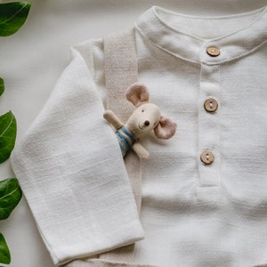 Shirt with a stand-up collar for a boy, Baptism shirt for a boy, Elegant shirt for a boy, Linen clothes for children zdjęcie 3