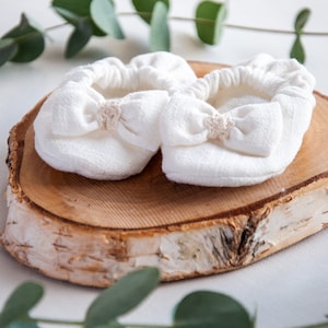 Handmade Linen Baby Booties: Soft Sole Baptism Slippers