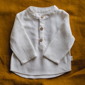 Camicia con collo alto per ragazzo, Camicia per battesimo per ragazzo, Camicia elegante per ragazzo, Abiti in lino per bambini immagine 6