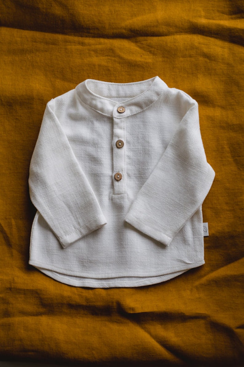 Shirt with a stand-up collar for a boy, Baptism shirt for a boy, Elegant shirt for a boy, Linen clothes for children zdjęcie 6