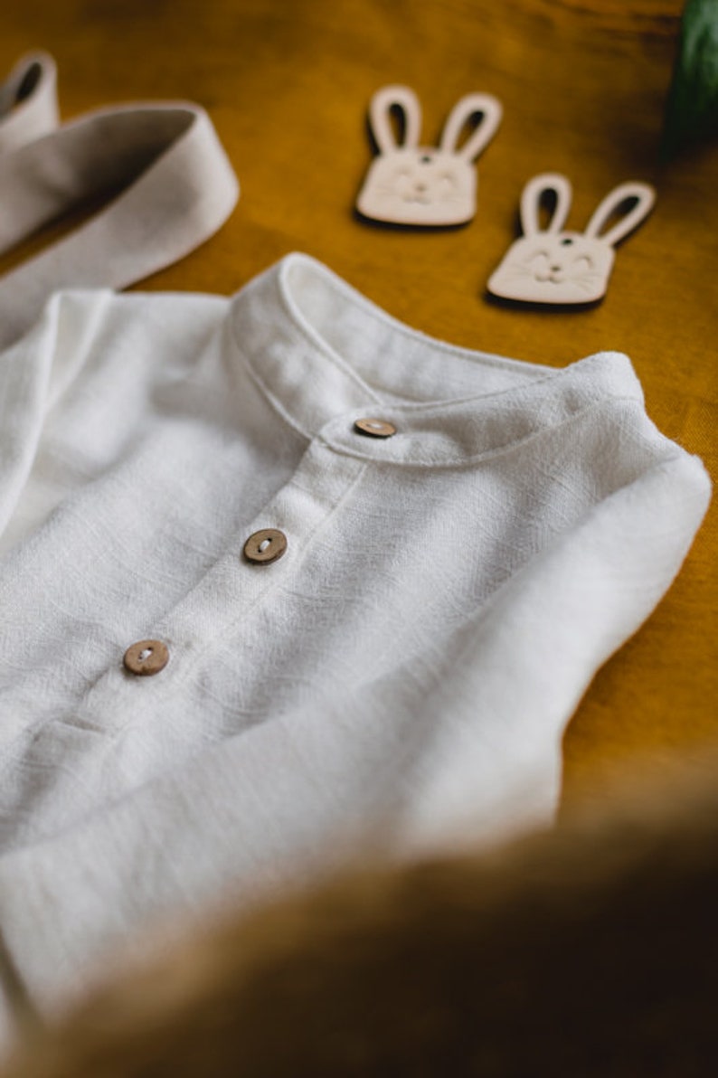 Shirt with a stand-up collar for a boy, Baptism shirt for a boy, Elegant shirt for a boy, Linen clothes for children zdjęcie 2