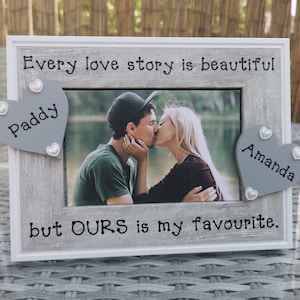 Personalised Photo Picture Frame. In Grey. Anniversary, Wedding, Valentines, Boyfriend, Girlfriend Gift Personalized Any Wording.