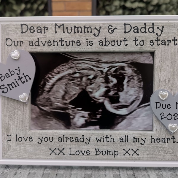 Personalised Baby Scan Photo Frame / Picture Frame. In Grey. Mummy and Daddy Baby Scan Gift. First Baby Scan Personalized. Any Wording.