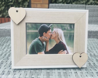 Love Heart Decorated Photo Frame Picture Frame. Anniversary, Wedding, Valentines Birthday, Boyfriend, Girlfriend Gift.