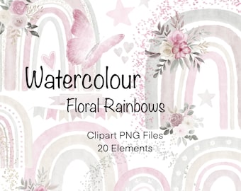 Floral Rainbow Clipart PNG Instant Download, Boho Rainbows Digital Clip Art Set, PNG File