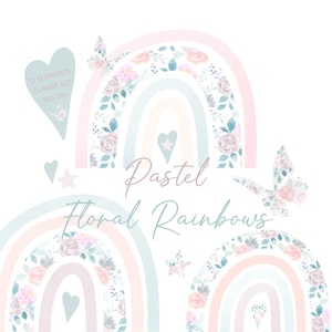 Floral Pastel Rainbow Clipart, Descarga instantánea, Boho Rainbows Digital Clip Art Set, Archivo PNG