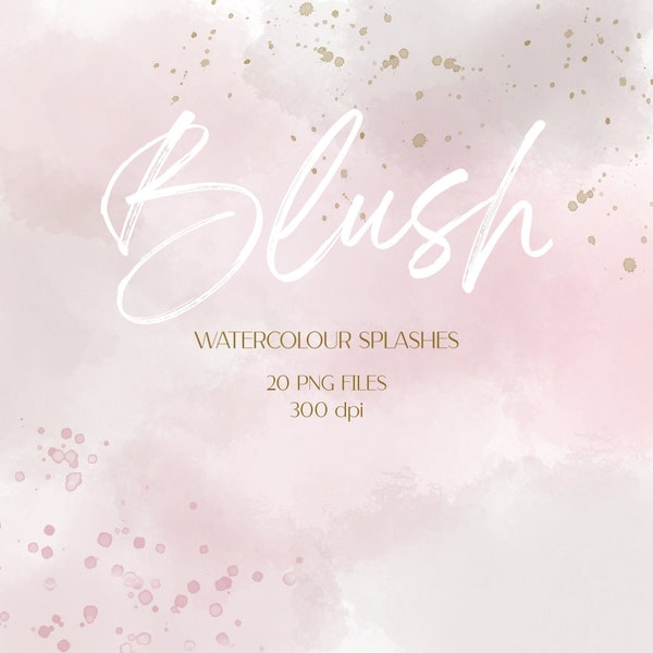 Blush Watercolour Splashes PNG Clipart, Watercolour Wash, Splash and Splatter Elements, Blush Pink Watercolor