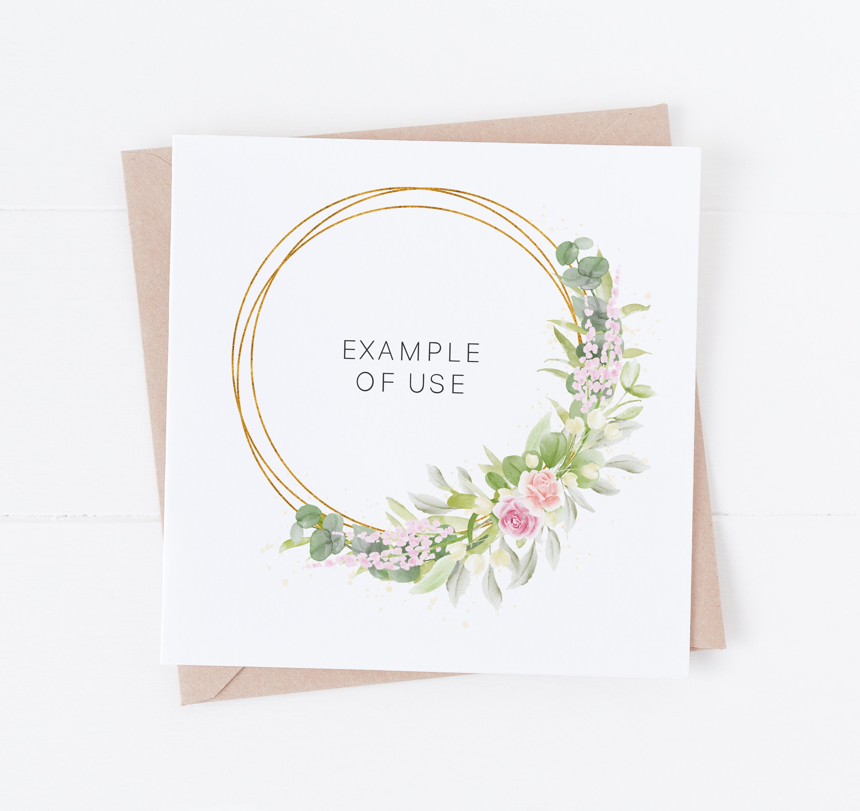 Watercolour Eucalyptus and Floral Gold Frame Greenery Wreath Clipart ...