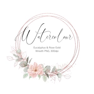 Aquarel Eucalyptus en Rose Gold Greenery Wreath Clipart, Floral Frame Digitale PNG-bestand met transparante achtergrond, 300 dpi
