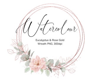 Watercolour Eucalyptus and Gold Greenery Wreath Clipart, Floral Frame ...