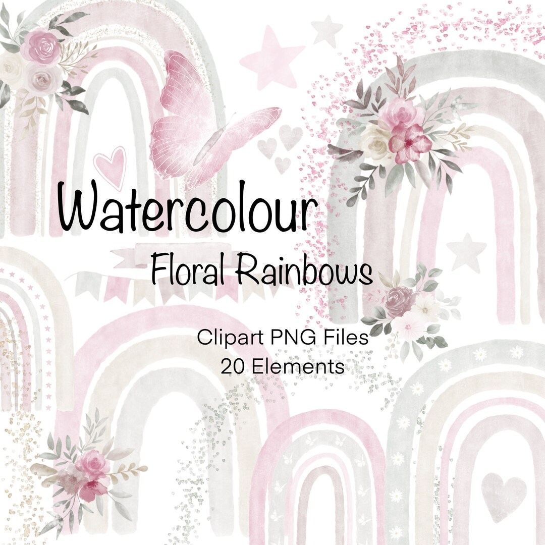 Floral Rainbow Clipart PNG Instant Download, Boho Rainbows Digital Clip ...