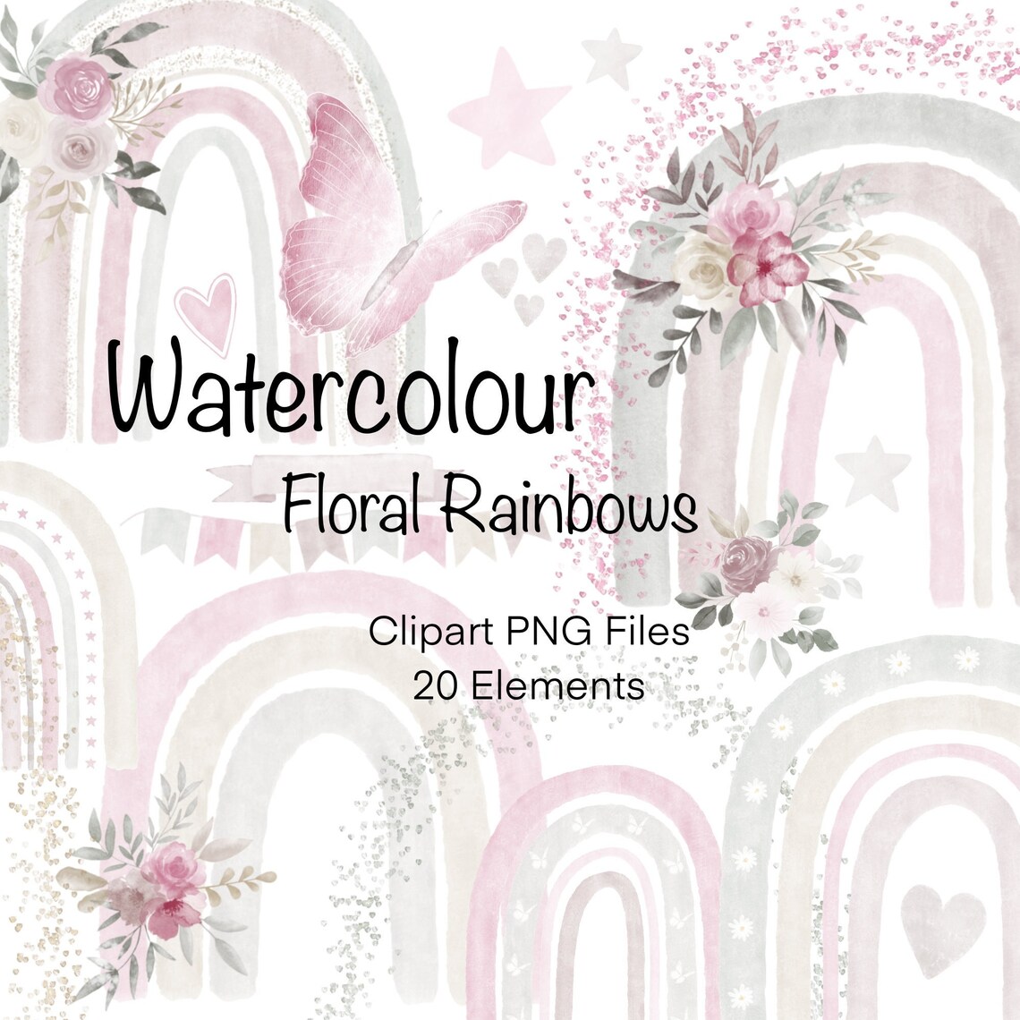 Floral Rainbow Clipart PNG Instant Download, Boho Rainbows Digital Clip ...