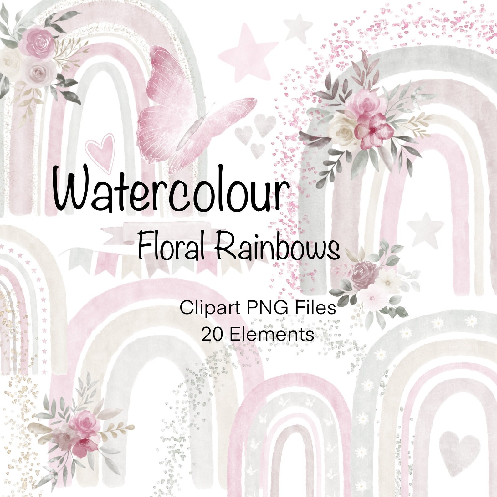 Floral Rainbow Clipart PNG Instant Download, Boho Rainbows Digital Clip ...