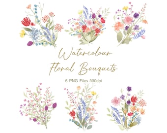 Watercolour Floral Bouquet PNG Clipart, Digital PNG File with Transparent Background, 300 dpi