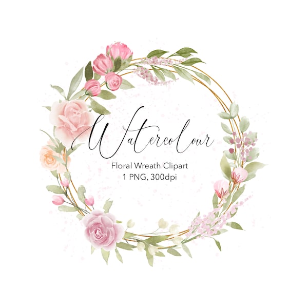 Watercolour Floral Wreath Clipart, Floral Garland, PNG File with Transparent Background, 300 dpi