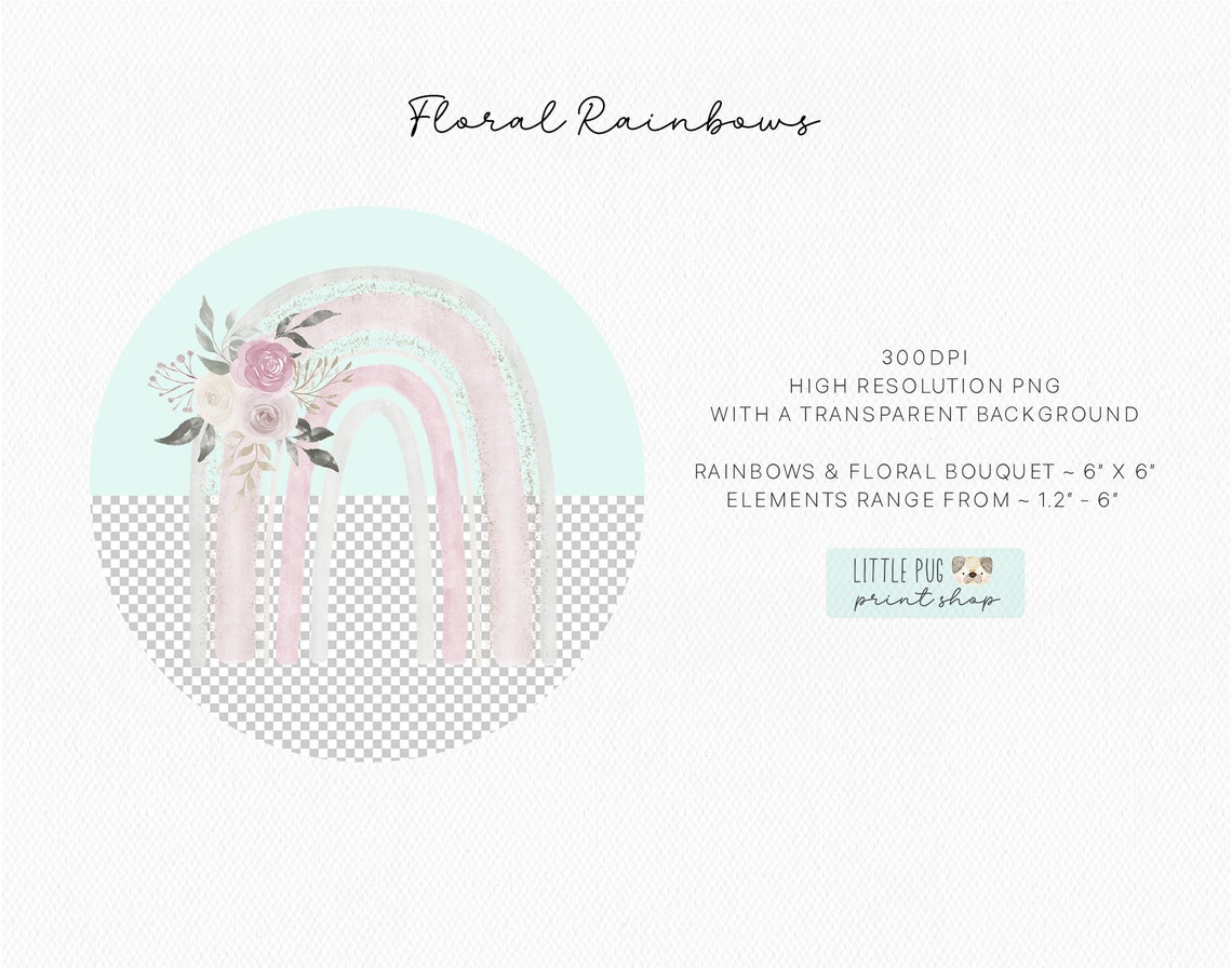 Floral Rainbow Clipart PNG Instant Download, Boho Rainbows Digital Clip ...