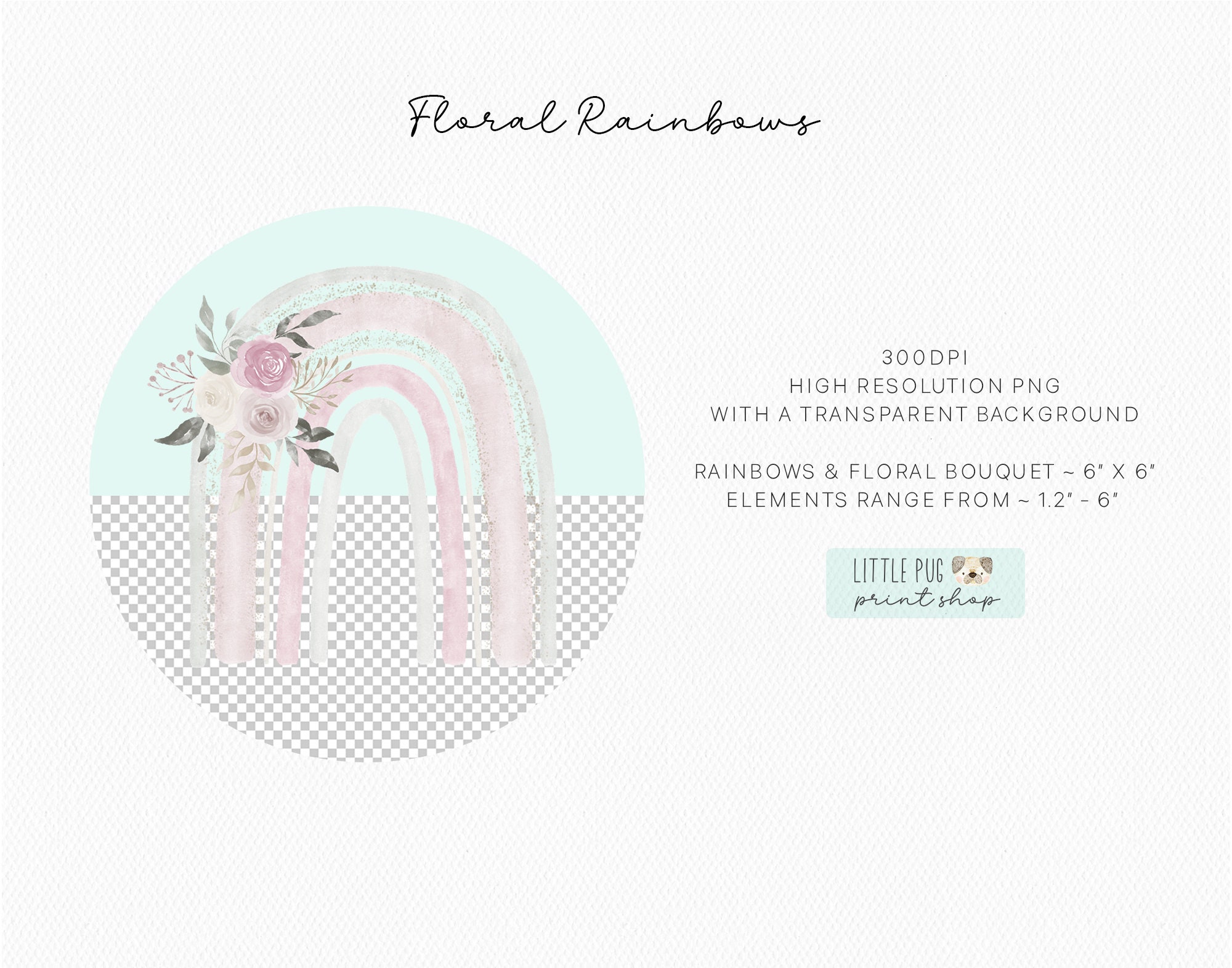 Floral Rainbow Clipart PNG Instant Download, Boho Rainbows Digital Clip ...