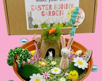 Make Your Own Easter Bunny Garden Kit,  spring sensory kit with wooden embellishment's and rabbit to paint, unique easter gift