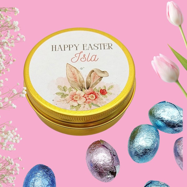 Personalised Easter Bunny tin | perfect for filling with mini Easter eggs or your child's favourite treats.