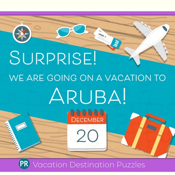 Surprise Vacation Airplane Reveal Jigsaw Puzzle with Custom Message,  Flight Trip Announcement,  Personalized Unique Gift, Pack your bags!