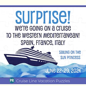 Ocean Cruise Line Surprise Trip Jigsaw Reveal Puzzle with Personalized Message, Family Vacation Fun Ship Ahoy!, Unique Customized Gift