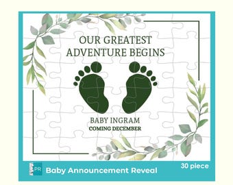 Baby Announcement Pregnancy Reveal Jigsaw Puzzle with Baby Feet, Personalized Message, Grandparents to Be