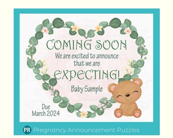 Adorable Baby Bear Pregnancy Jigsaw Puzzle Reveal Announcement with Personalized Message - New Grandparents Gift