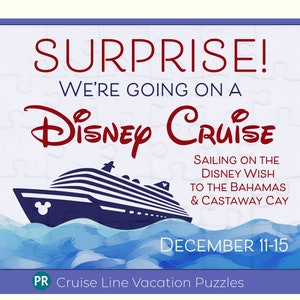 Surprise Disney Cruise Ship Reveal Jigsaw Puzzle with Custom Message, Wish, Dream, Wonder, Fantasy, Treasure, Magic, Vacation Announcement