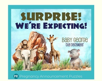 Safari Animals Pregnancy Announcement Puzzle | Custom Baby Reveal Gift | for Family & Friends