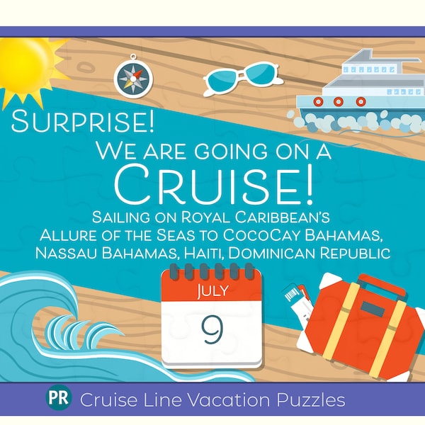 Surprise Cruise Reveal Jigsaw Puzzle with Personalized Message, Family Vacation Reveal, Royal Caribbean, Carnival, Personalized Gift