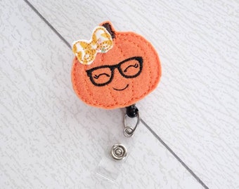 Cute pumpkin retractable badge reel for Halloween