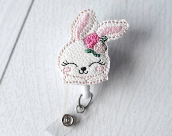 Bunny rabbit spring badge reel, medical badge holder, retractable badge reel