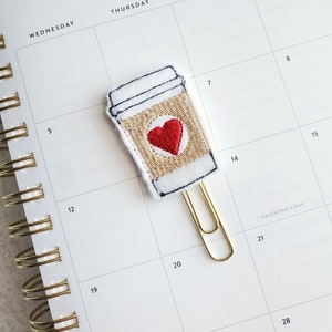 Coffee planner clip valentine coffee cup planner clip coffee paperclip red heart coffee bookmark planner accessories planner page marker image 1
